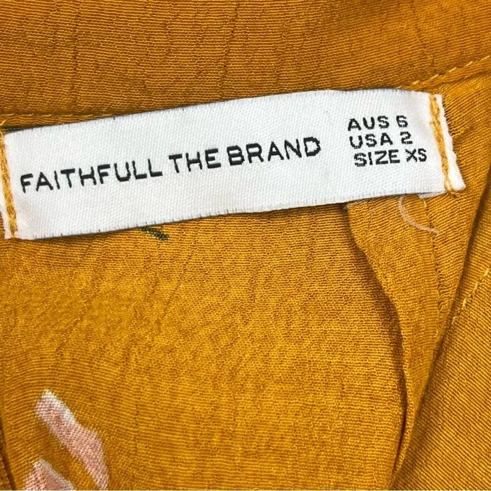 Faithfull The Brand Kamares Botany mustard yellow floral ruffle hem skirt, XS.